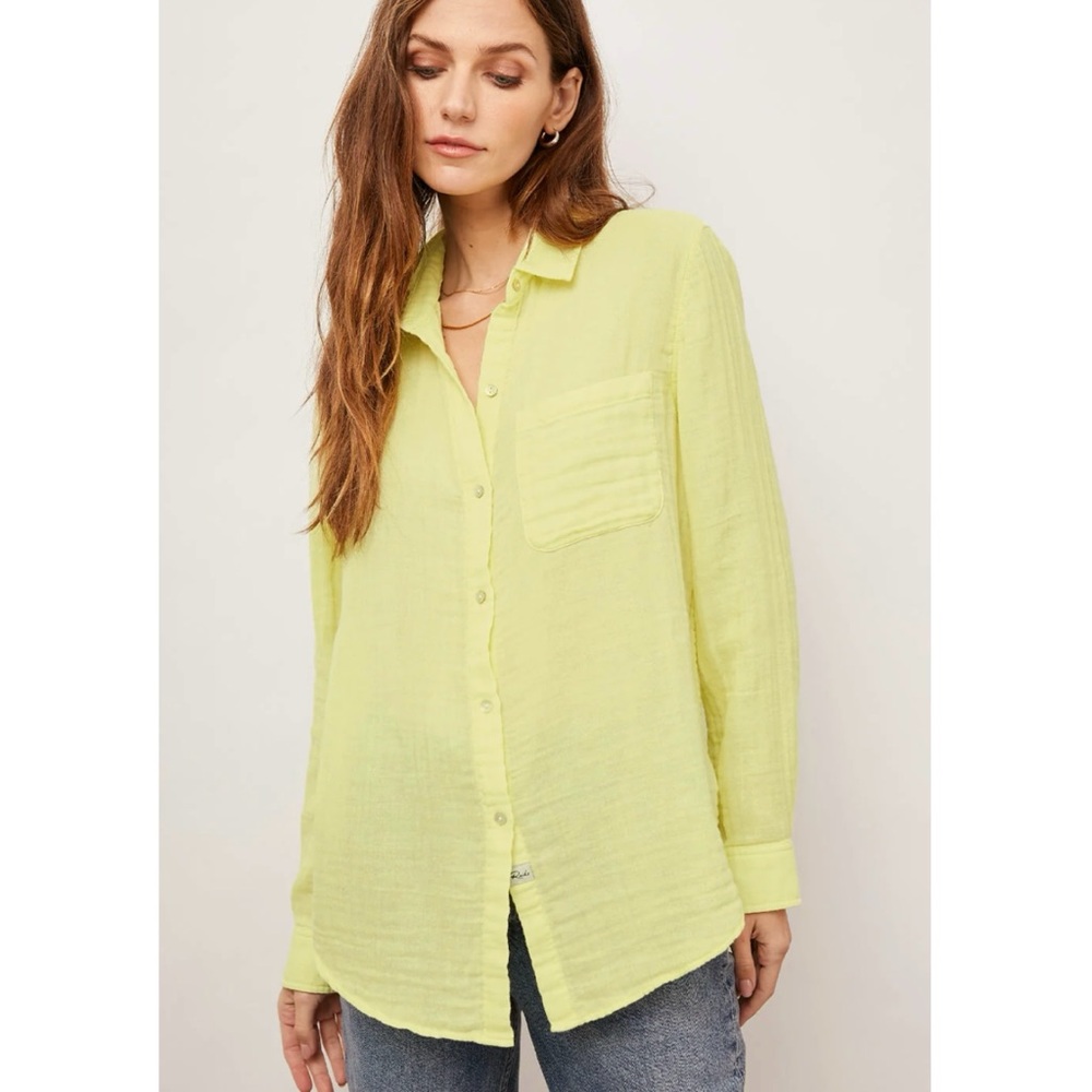 RAILS ELLIS ORGANIC COTTON GAUZE OVERSIZED SHIRT M/L LEMON MINIMALIST LUXURY EC